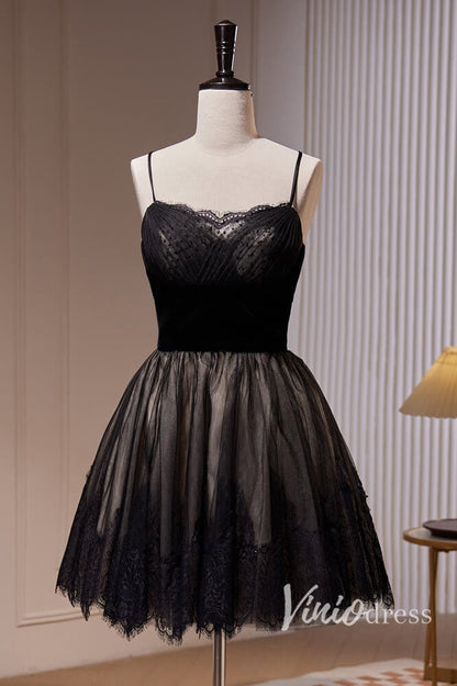 Black Long Prom Dresses Spaghetti Strap Homecoming Dress SD1620-prom dresses 2025 -Viniodress-Short-Black-Custom Size