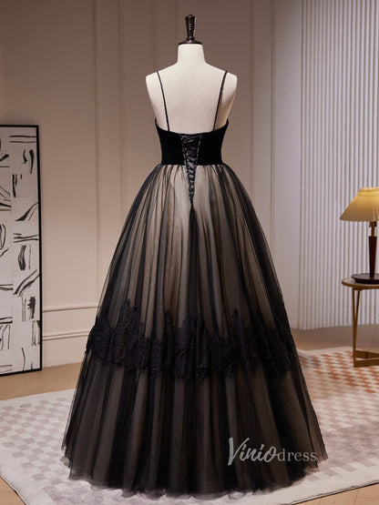 Black Long Prom Dresses Spaghetti Strap Homecoming Dress SD1620-prom dresses 2025 -Viniodress-Long-Black-Custom Size
