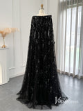 Black Mermaid Evening Dresses Beaded Floral Extra Long Sleeve Pageant Dress AD1161-prom dresses-Viniodress-Viniodress