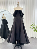 Black Off the Shoulder High Low Prom Dresses Beaded Long Sleeve Formal Dress AD1189