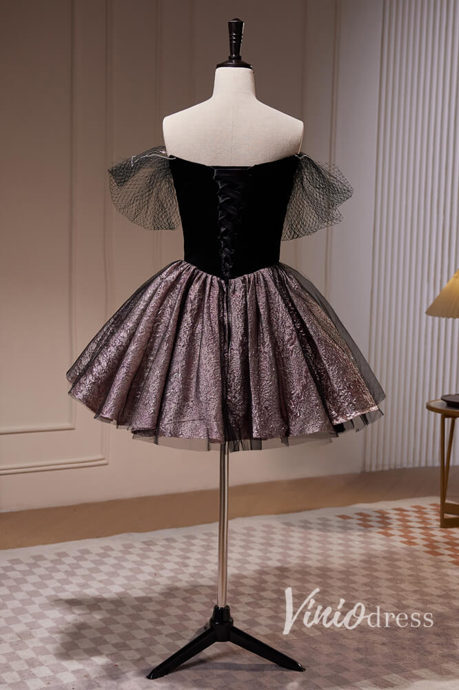 Black Off the Shoulder Homecoming Dresses Velvet Graduation Dress SD1619-prom dresses 2025 -Viniodress-Black-Custom Size-