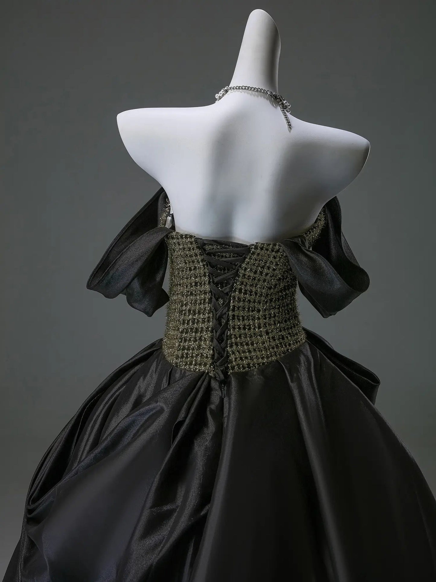 Black Off the Shoulder Satin Formal Gown with Bow-Tie Waist & Sparkly Bodice - CQ0135-Couture Gown 2025 -Viniodress-Black-Custom Size-