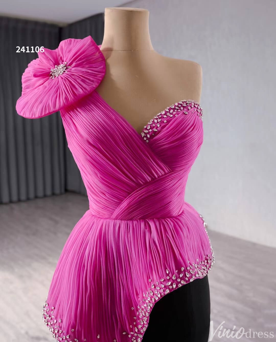 Black Pink Mermaid Prom Dresses One Shoulder Pageant Gown 241106-Prom Dresses 2025 -Viniodress-Black-Custom Size-