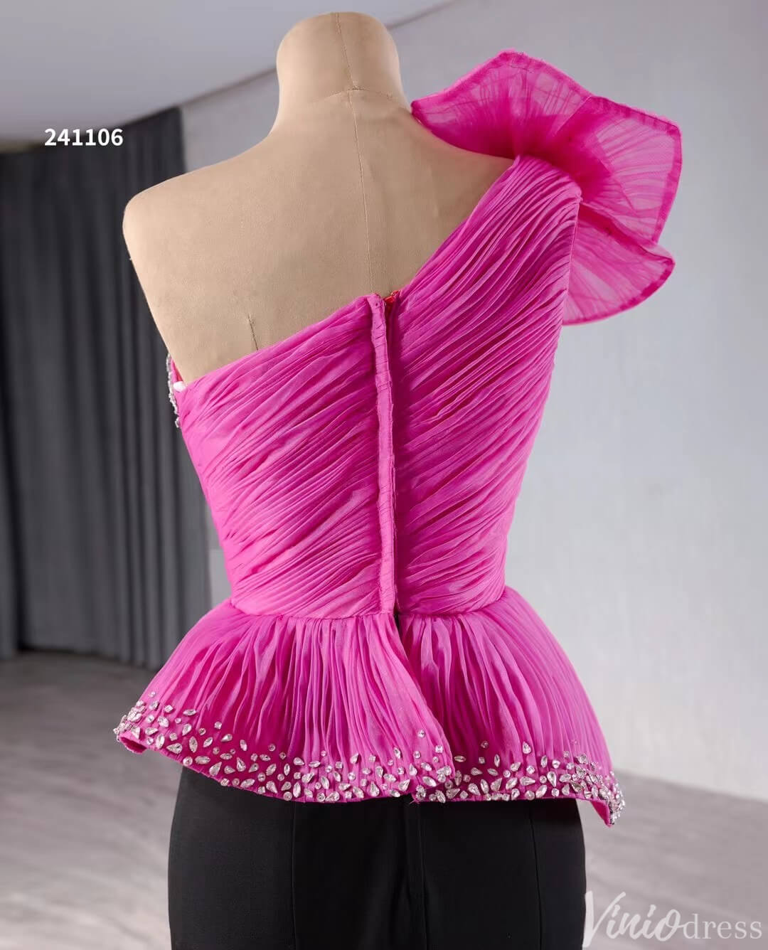 Black Pink Mermaid Prom Dresses One Shoulder Pageant Gown 241106-Prom Dresses 2025 -Viniodress-Black-Custom Size-