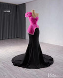 Black Pink Mermaid Prom Dresses One Shoulder Pageant Gown 241106-Prom Dresses-Viniodress-Viniodress