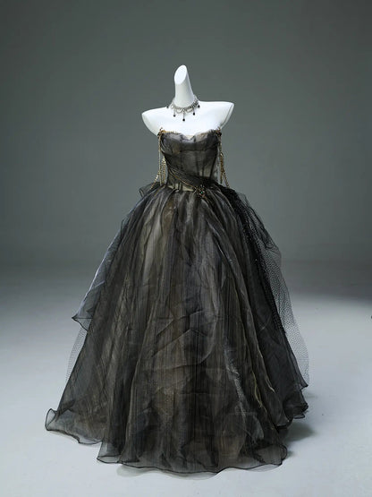 Black Pleated Tulle Prom Dresses with Sweetheart Neckline & Sheer Boned Bodice - CQ0127-Couture Gown 2025 -Viniodress-Black-Custom Size-