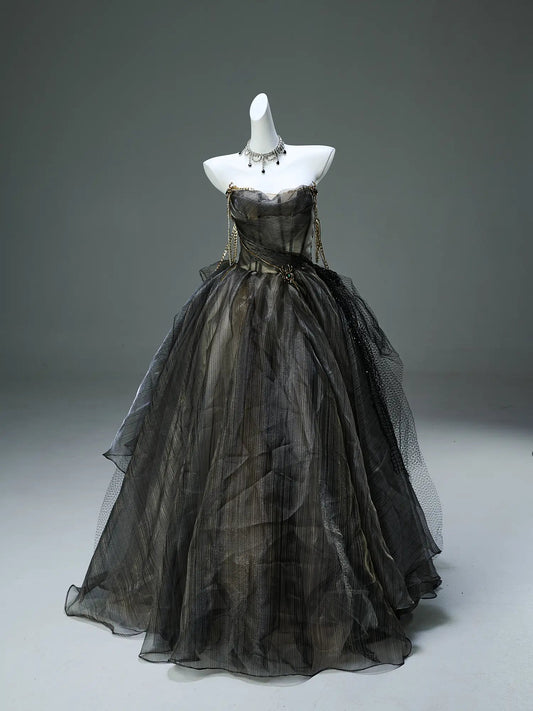 Black Pleated Tulle Prom Dresses with Sweetheart Neckline & Sheer Boned Bodice - CQ0127-Couture Gown 2025 -Viniodress-Black-Custom Size-
