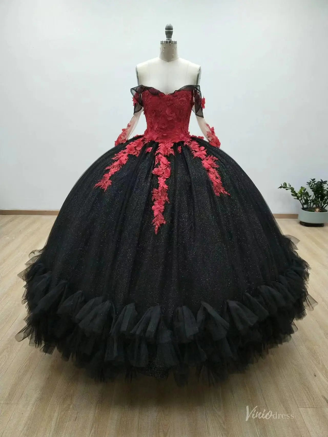 QC013-Quinceanera Dresses 2026-Viniodress-Black-Custom Size – Add Measurements in Cart-