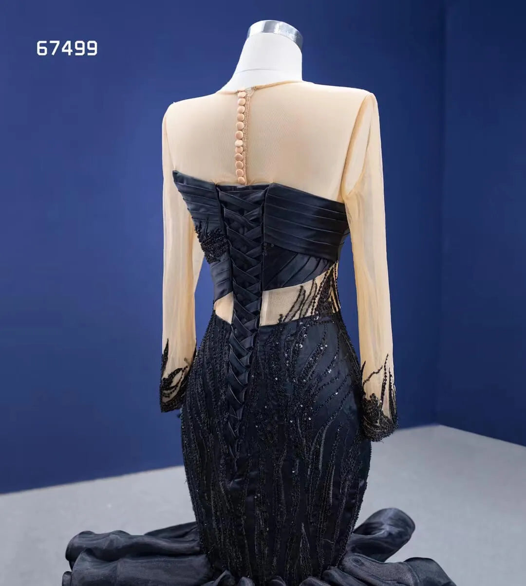 Black Ruffle Mermaid Wedding Dress Trumpet Pageant Dress 67499-prom dresses 2025 -Viniodress-Black-Custom Size-