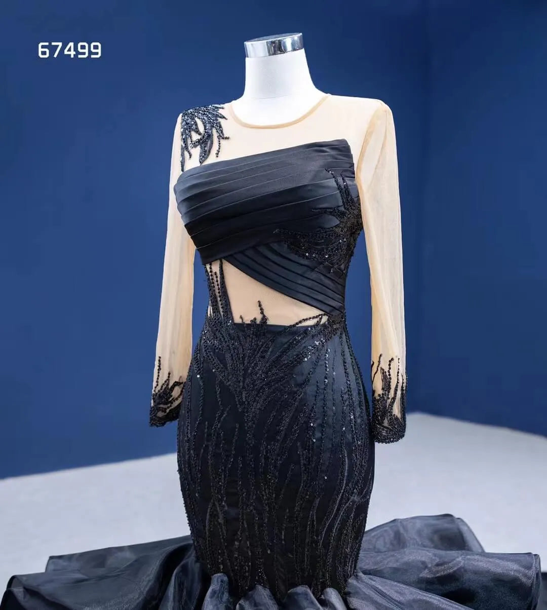 Black Ruffle Mermaid Wedding Dress Trumpet Pageant Dress 67499-prom dresses 2025 -Viniodress-Black-Custom Size-