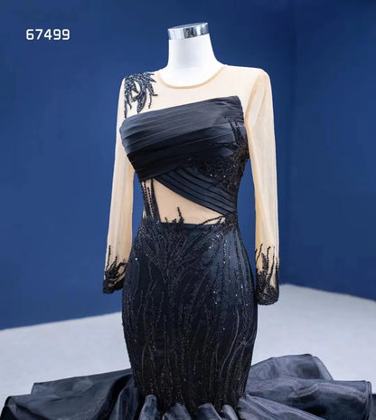 Black Ruffle Mermaid Wedding Dress Trumpet Pageant Dress 67499-prom dresses 2025 -Viniodress-Black-Custom Size-