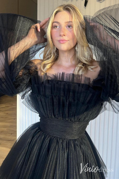 Black Ruffle Pleated Homecoming Dresses Tulle A-Line Short Prom Dress SD1653-Homecoming Dresses 2025 -Viniodress-Black-Custom Size-