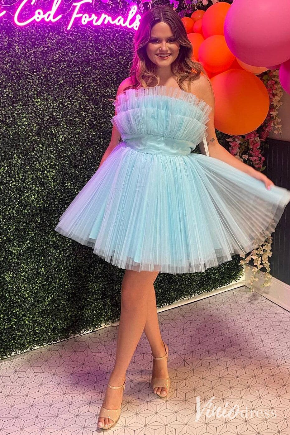 Black Ruffle Pleated Homecoming Dresses Tulle A-Line Short Prom Dress SD1653-Homecoming Dresses 2025 -Viniodress-Black-Custom Size-