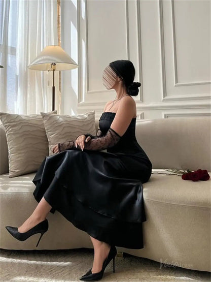 Black Satin Ankle-Length Prom Dresses Strapless Formal Dress – FD5206-prom dresses 2025 -Viniodress-Black-Custom Size-