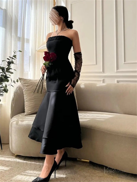 Black Satin Ankle-Length Prom Dresses Strapless Formal Dress – FD5206-prom dresses 2025 -Viniodress-Black-Custom Size-