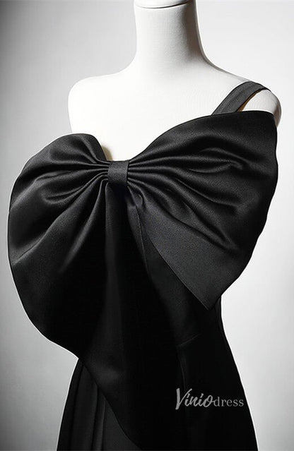 Black Satin Bow Tie Prom Dresses Strapless Formal Dress AD1218-prom dresses 2025 -Viniodress-Black-Custom Size-
