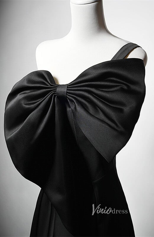 Black Satin Bow Tie Prom Dresses Strapless Formal Dress AD1218-prom dresses 2025 -Viniodress-Black-Custom Size-