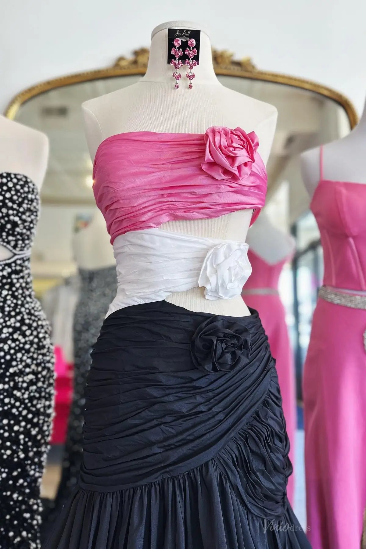 Black Satin Mermaid Prom Dresses with 3D Flower & Ruched Bodice - FD6044-prom dresses 2026-Viniodress-Black-Custom Size-