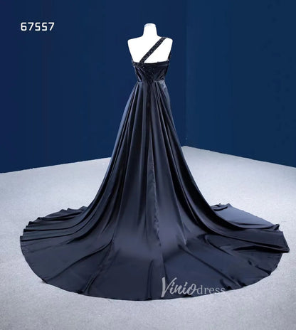Black Satin Overskirt Wedding Dress One Shoulder Mermaid Pageant Dresses 67557-prom dresses 2025 -Viniodress-Black-Custom Size-