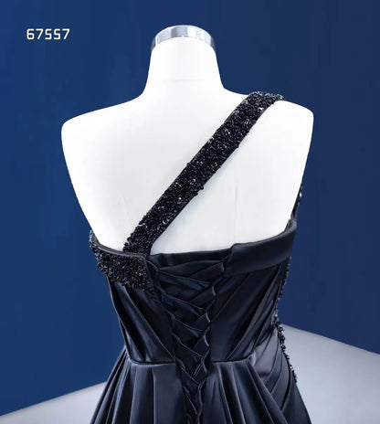 Black Satin Overskirt Wedding Dress One Shoulder Mermaid Pageant Dresses 67557-prom dresses 2025 -Viniodress-Black-Custom Size-
