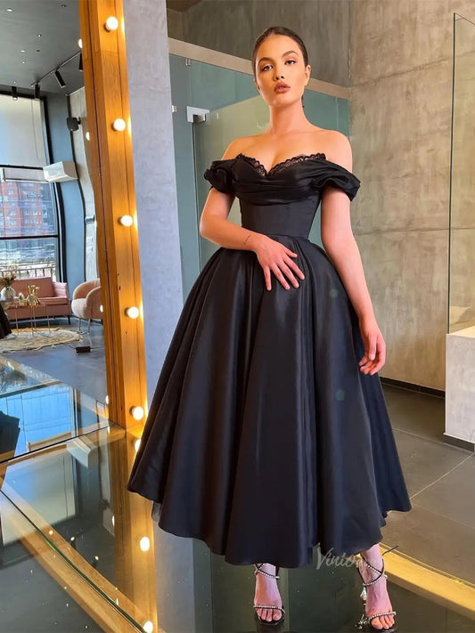 Black Satin Prom Dresses Off the Shoulder Sweetheart Neckline Maxi Dress - FD5274-prom dresses 2025 -Viniodress-Black-Custom Size-