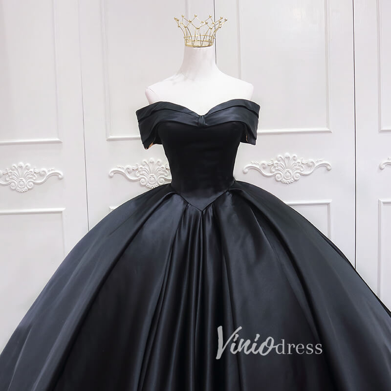 Black Satin Quinceanera Dresses Off the Shoulder Prom Ball Gown FD3457-prom dresses 2025 -Viniodress-Black-Custom Size-