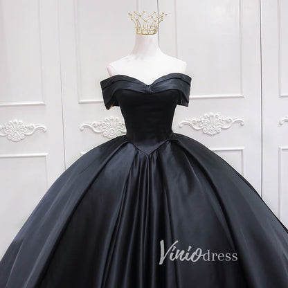 Black Satin Quinceanera Dresses Off the Shoulder Prom Ball Gown FD3457-prom dresses 2025 -Viniodress-Black-Custom Size-