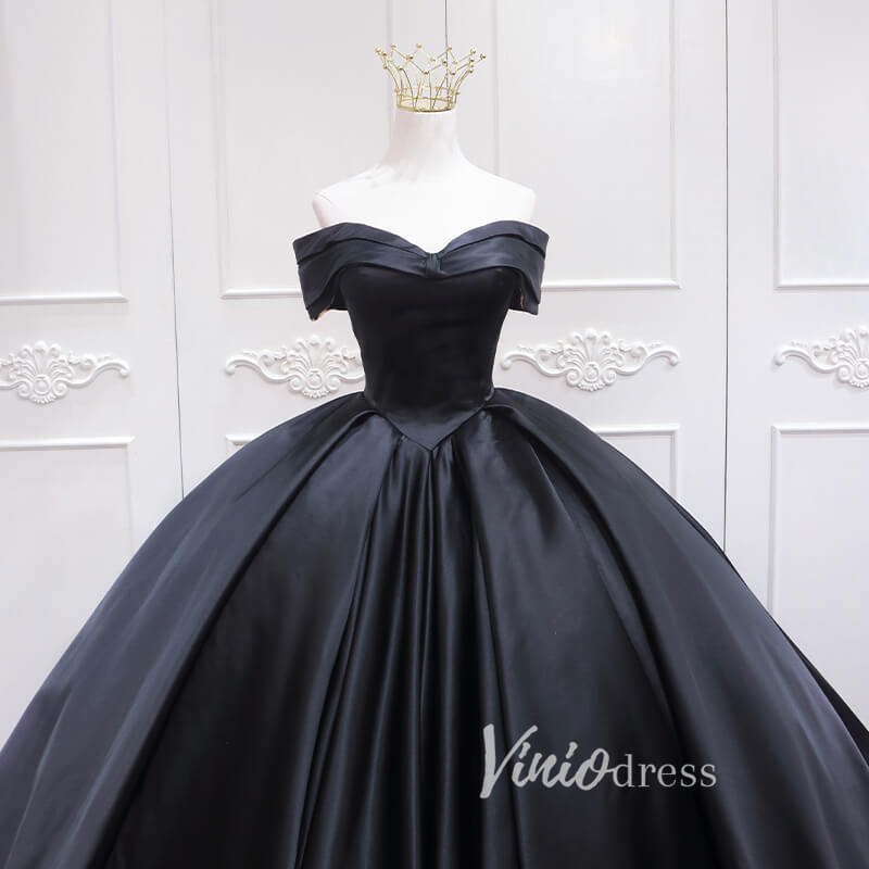 Black Satin Quinceanera Dresses Off the Shoulder Prom Ball Gown FD3457-prom dresses 2025 -Viniodress-Black-Custom Size-