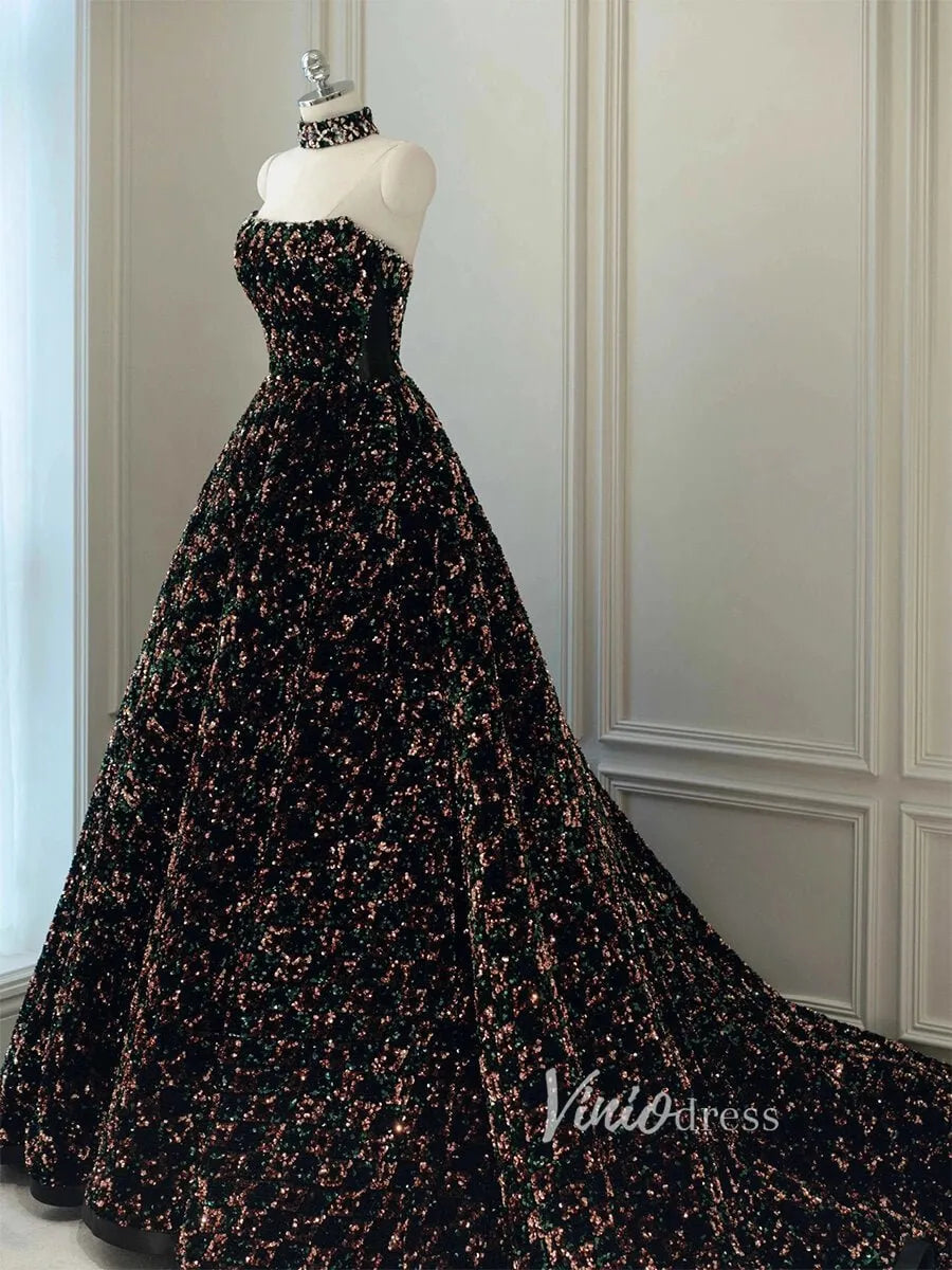 Black Sequin Glitter Ball Gown Sweet 16 Dress Princess Quince Dress FD2787-Quinceanera Dresses 2025 -Viniodress-Black-Custom Size-