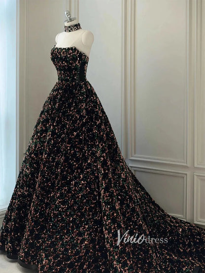 Black Sequin Glitter Ball Gown Sweet 16 Dress Princess Quince Dress FD2787-Quinceanera Dresses 2025 -Viniodress-Black-Custom Size-