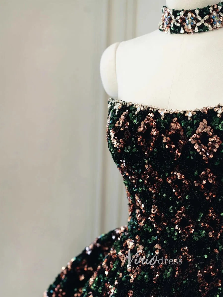 Black Sequin Glitter Ball Gown Sweet 16 Dress Princess Quince Dress FD2787-Quinceanera Dresses 2025 -Viniodress-Black-Custom Size-