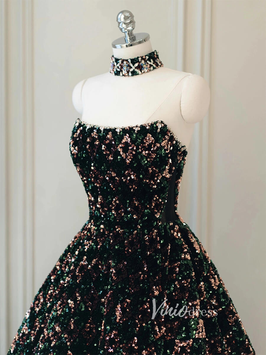 Black Sequin Glitter Ball Gown Sweet 16 Dress Princess Quince Dress FD2787-Quinceanera Dresses-Viniodress-Viniodress