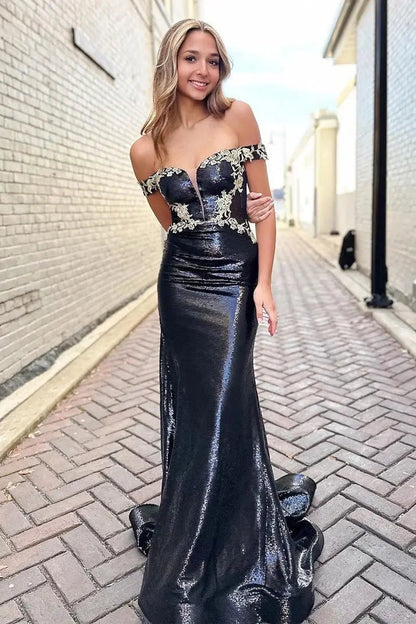 Black Sequin Mermaid Prom Dresses 2025 with Lace Applique & Plunging V-Neck – FD5072-prom dresses 2025 -Viniodress-Black-Custom Size-