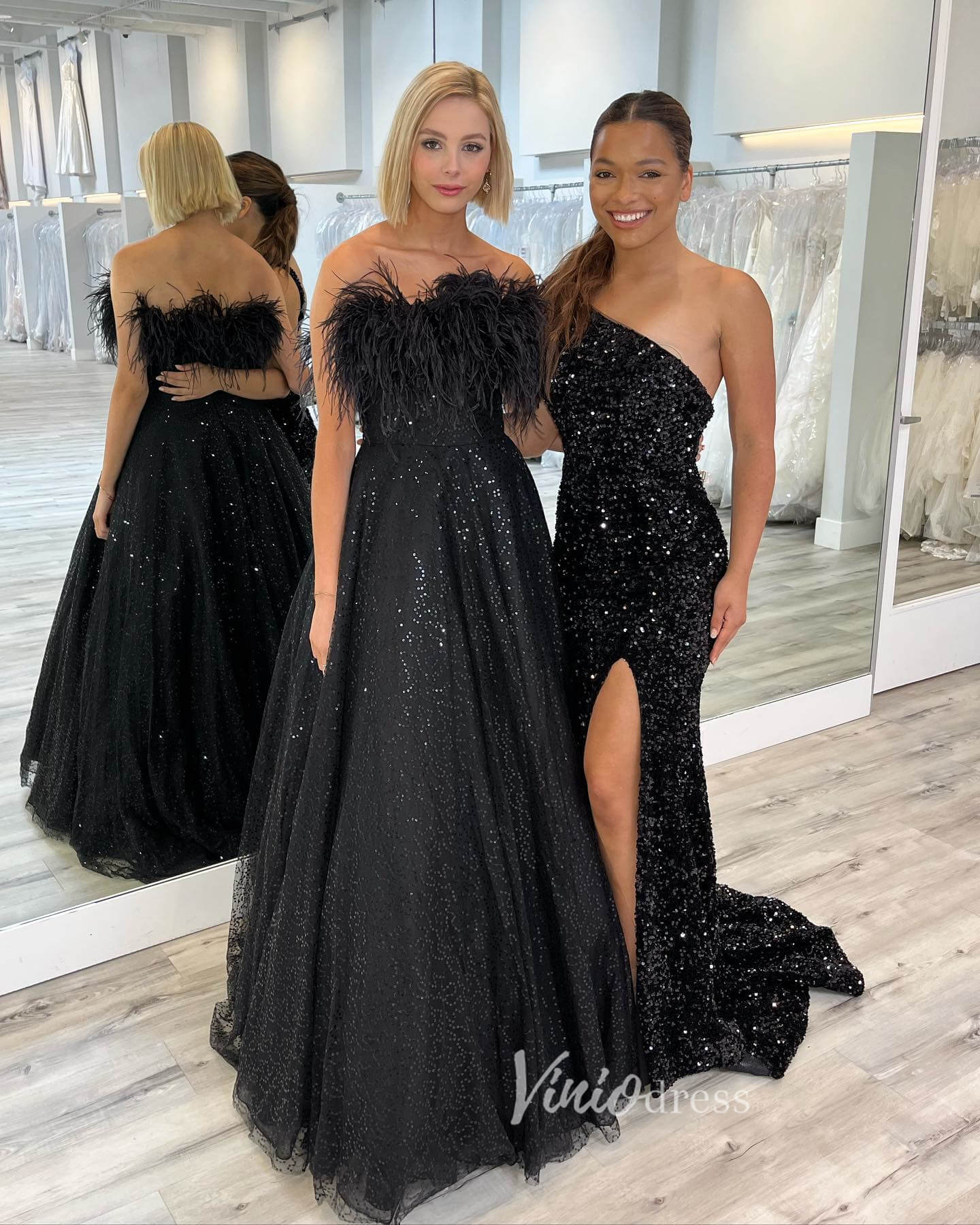 Black Sequin Prom Dresses Strapless Sparkly Evening Dress FD3192-prom dresses 2025 -Viniodress-A-Black-Custom Size