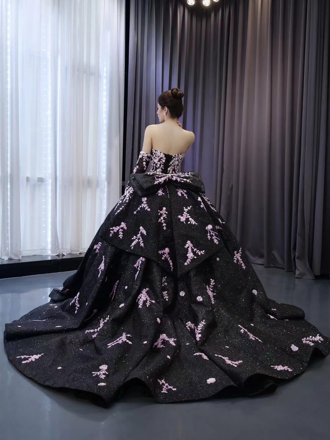 Black Shimmering Lace Applique Wedding Gown Off the Shoulder Quinceanera Dress 241059-Quinceanera Dresses 2025 -Viniodress-Black-Custom Size-