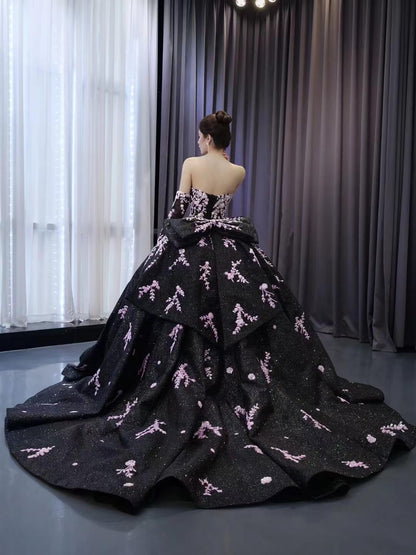 Black Shimmering Lace Applique Wedding Gown Off the Shoulder Quinceanera Dress 241059-Quinceanera Dresses 2025 -Viniodress-Black-Custom Size-