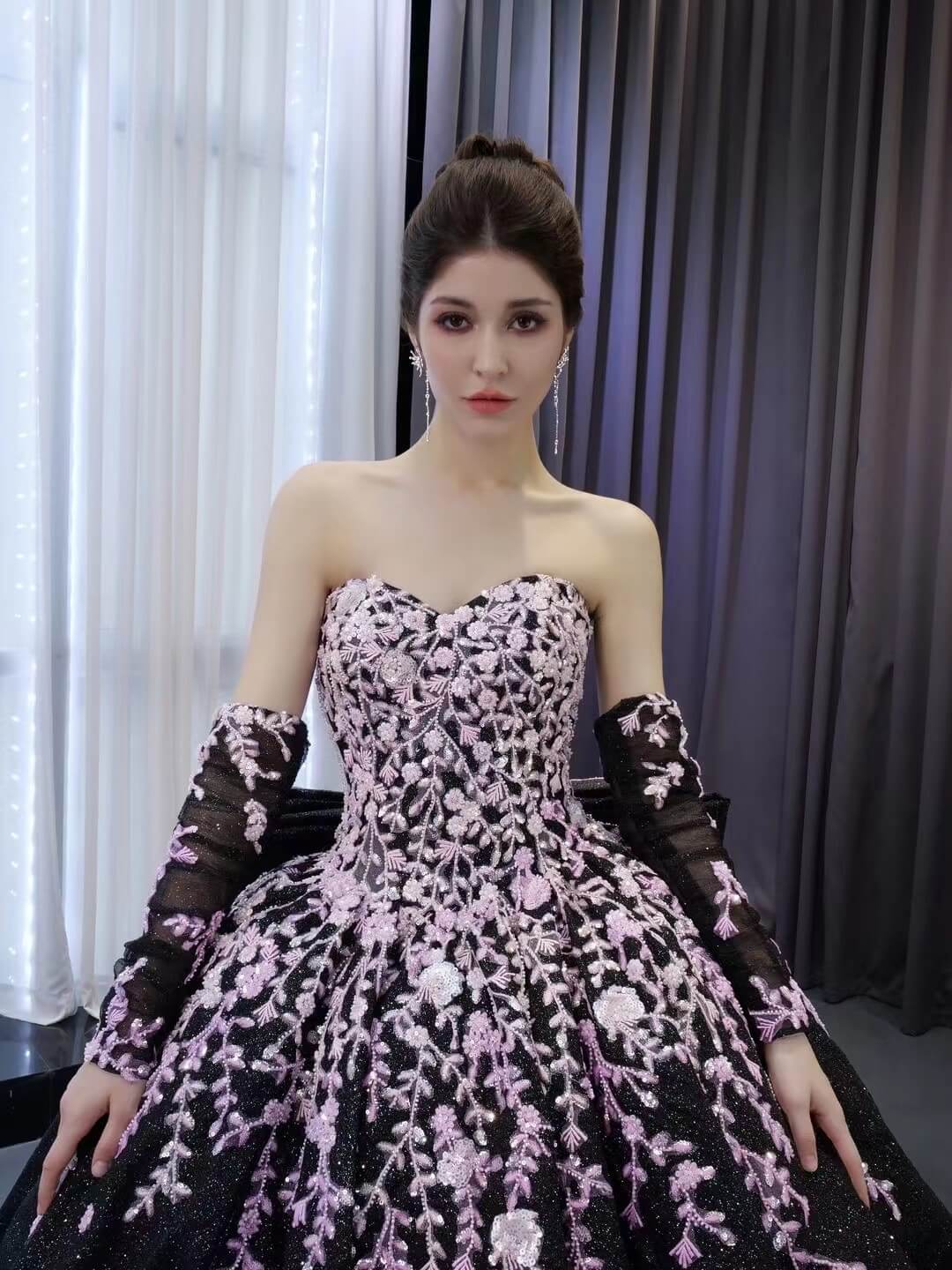 Black Shimmering Lace Applique Wedding Gown Off the Shoulder Quinceanera Dress 241059-Quinceanera Dresses 2025 -Viniodress-Black-Custom Size-