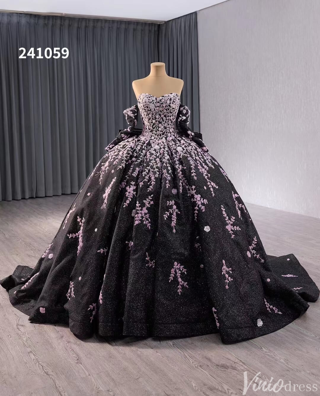 Black Shimmering Lace Applique Wedding Gown Off the Shoulder Quinceanera Dress 241059-Quinceanera Dresses 2025 -Viniodress-Black-Custom Size-