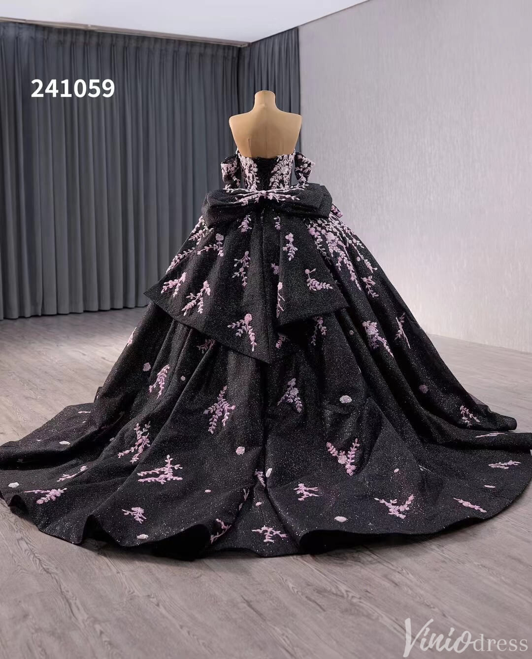 Black Shimmering Lace Applique Wedding Gown Off the Shoulder Quinceanera Dress 241059-Quinceanera Dresses 2025 -Viniodress-Black-Custom Size-