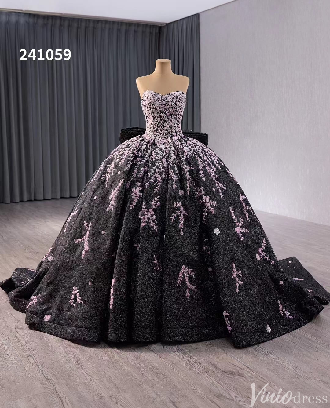 Black Shimmering Lace Applique Wedding Gown Off the Shoulder Quinceanera Dress 241059-Quinceanera Dresses 2025 -Viniodress-Black-Custom Size-