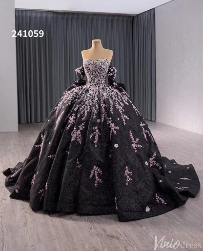Black Shimmering Lace Applique Wedding Gown Off the Shoulder Quinceanera Dress 241059-Quinceanera Dresses 2025 -Viniodress-Black-Custom Size-