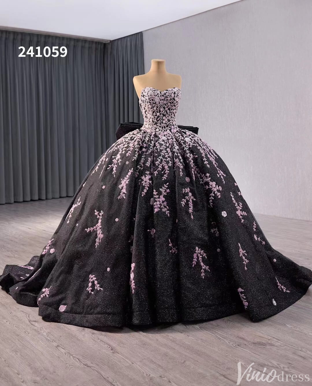 Black Shimmering Lace Applique Wedding Gown Off the Shoulder Quinceanera Dress 241059-Quinceanera Dresses 2025 -Viniodress-Black-Custom Size-