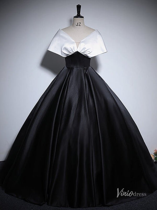 Black Smooth Satin Prom Ball Gown Off the Shoulder Formal Dresses BG062-prom dresses 2025 -Viniodress-Black-Custom Size-