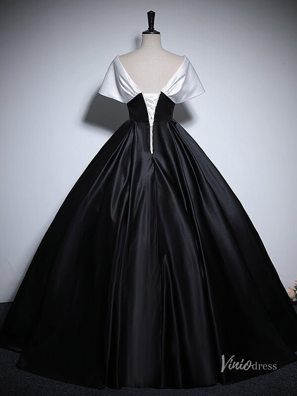 Black Smooth Satin Prom Ball Gown Off the Shoulder Formal Dresses BG062-prom dresses 2025 -Viniodress-Black-Custom Size-