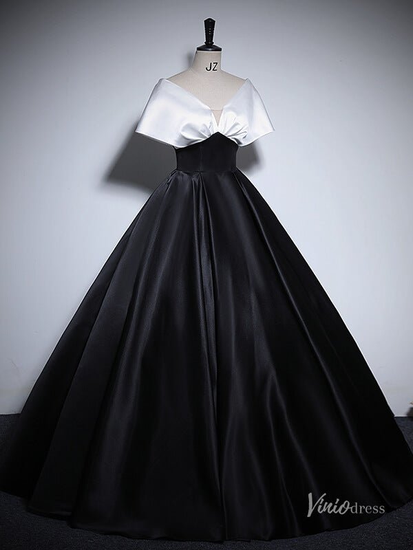 Black Smooth Satin Prom Ball Gown Off the Shoulder Formal Dresses BG062-prom dresses 2025 -Viniodress-Black-Custom Size-