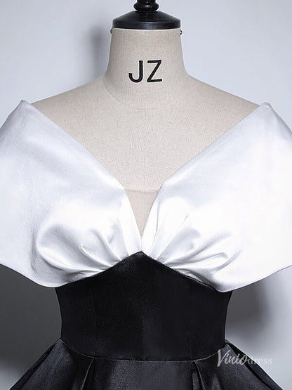 Black Smooth Satin Prom Ball Gown Off the Shoulder Formal Dresses BG062-prom dresses 2025 -Viniodress-Black-Custom Size-