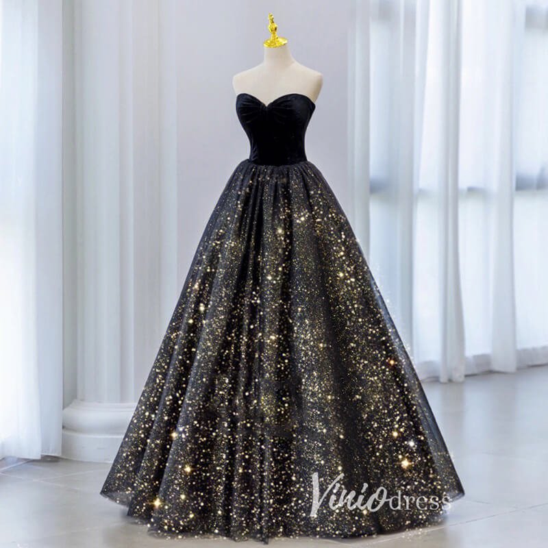 Black Sparkly Tulle Prom Dresses Off the Shoulder Formal Gown FD3241 Viniodress Black Sparkly Tulle Prom Dresses Off the Shoulder Formal Gown FD3241 Viniodress