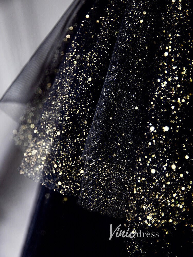 Black Sparkly Tulle Prom Dresses Strapless Ruffled Formal Gown FD3245-prom dresses 2025 -Viniodress-Black-Custom Size-