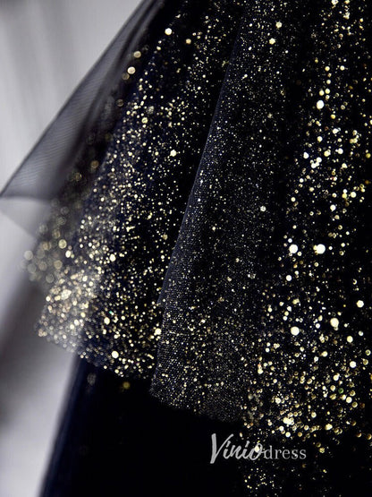 Black Sparkly Tulle Prom Dresses Strapless Ruffled Formal Gown FD3245-prom dresses 2025 -Viniodress-Black-Custom Size-