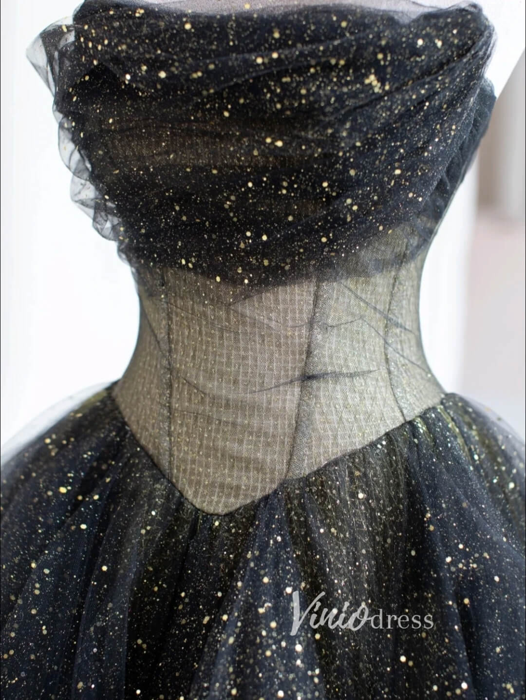 Black Sparkly Tulle Prom Dresses Strapless Ruffled Formal Gown FD3445-prom dresses 2025 -Viniodress-Black-Custom Size-